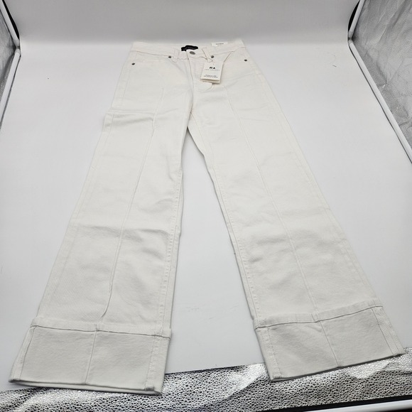 Free Assembly Denim - Free Assembly White Mid Rise Cropped‎ Wide Leg Cuffed Jeans Size 0 NWT